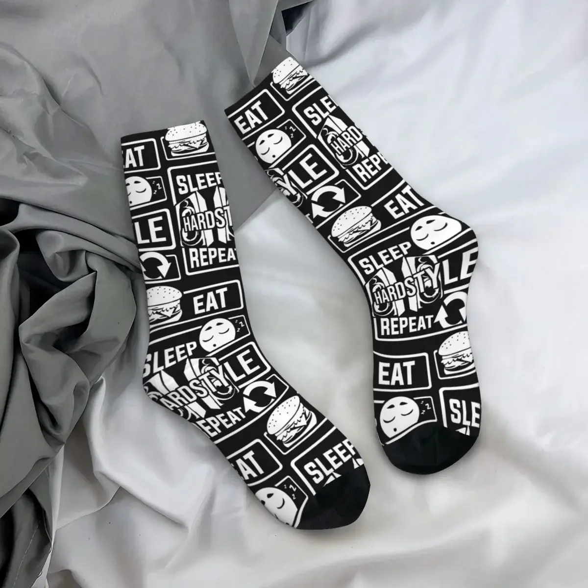 Eat Sleep Hardstyle-Calcetines de baile de fiesta de bajos repetidos, medias Harajuku de alta calidad para todas las estaciones, calcetines largos para regalos Unisex