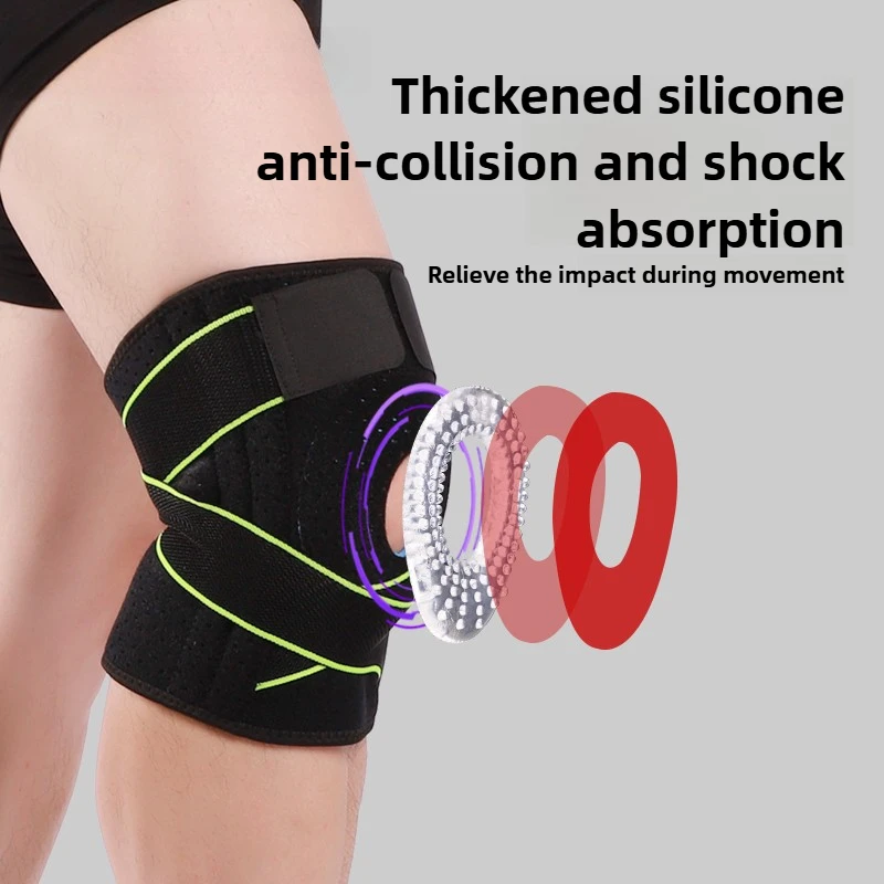 Sports Knee Brace with Breathable, Adjustable Straps, Compression Silicone Spring Support for Outdoor Activities