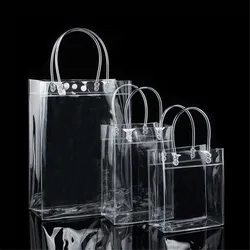 1PC Transparent Reusable Shopping Bag Soft PVC Gift Tote Packaging Bags with Hand Loop Clear Plastic Handbag Cosmetic Bag