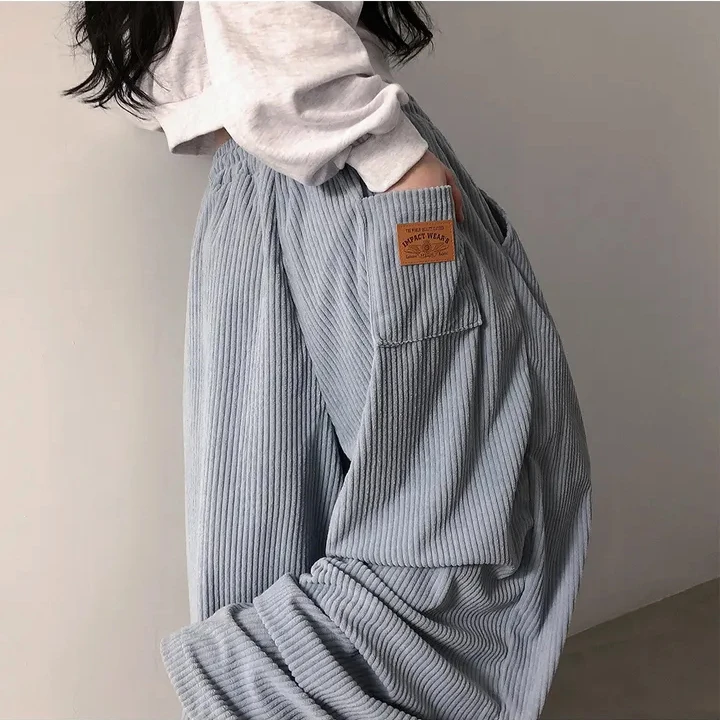 

Шикарные осенне-зимние вельветовые брюки свободного кроя с широкими штанинами для женщин, повседневные, с завязками, винтажный дизайн, антивозрастной эффект, увеличенный размер, в стиле Харадзюку