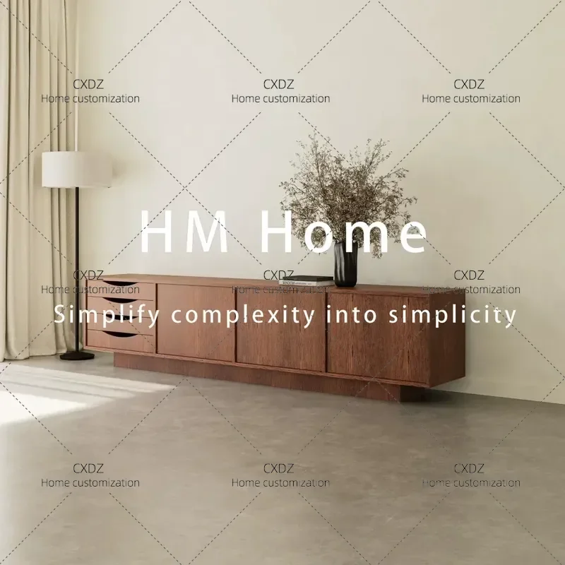 Medieval Solid Wood TV Cabinet Retro Light Luxury Living Room Storage Unit Floor to Ceiling Home Locker Advanced Design