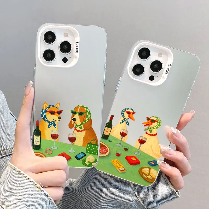 نزهة المشهد الكرتون الحيوانات القط الكلب الليزر قضية الهاتف آيفون 13 12 Mini 14 11 Pro Max 17 15 16 Pro Max Plus 17 Air Covers