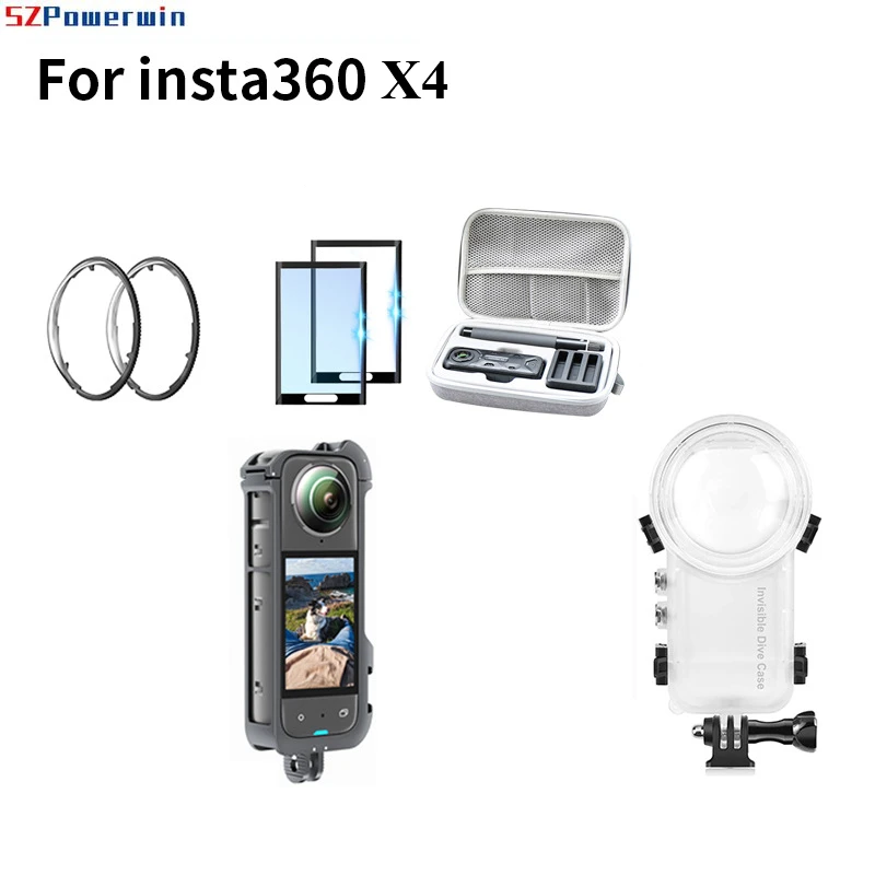 Insta360 X4 액세서리 다이브 케이스 셀카 스틱 보관 가방 렌즈 커버 화면 보호기 손목 스트랩 배터리 충전 박스