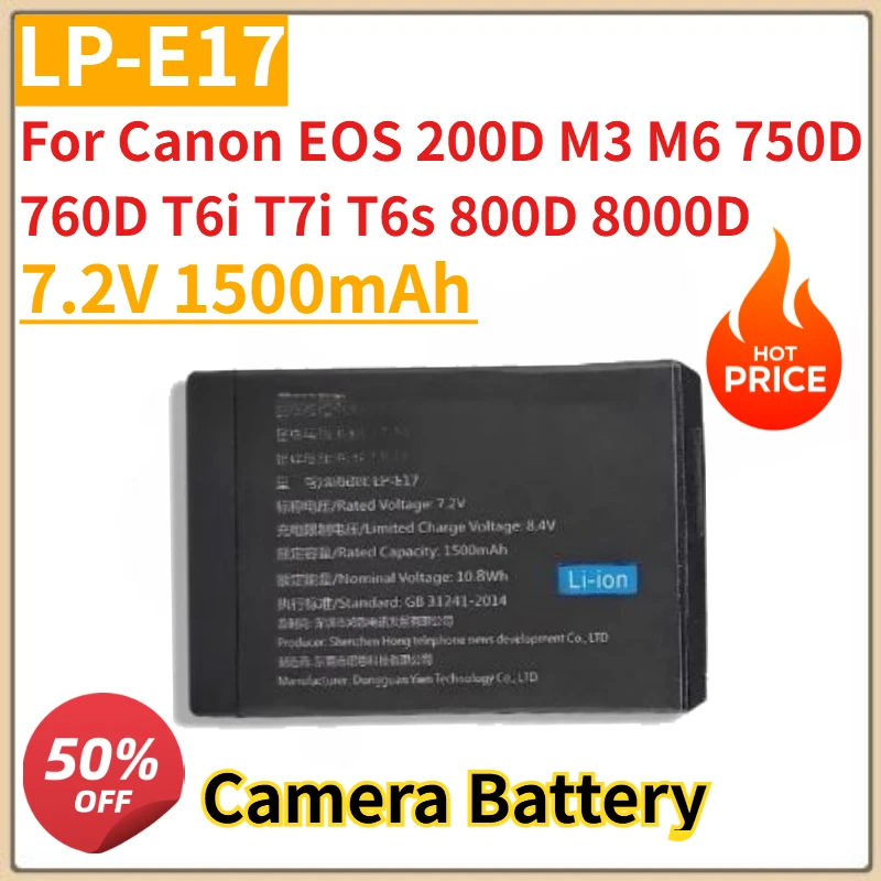 

New LP E17 LP-E17 Camera Battery 7.2V 1500mAh for Canon EOS 200D M3 M6 750D 760D T6i T7i T6s 800D 8000D