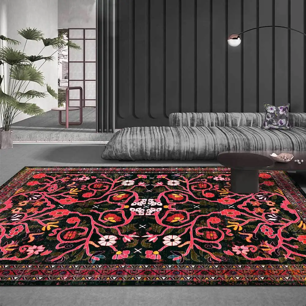 

Ethnic Style Flannel Large Carpets Child Play Gamer Area,Non-Slip Tatami Floor Mat Bedroom Home Living Room Rug,Gorgeous Flower