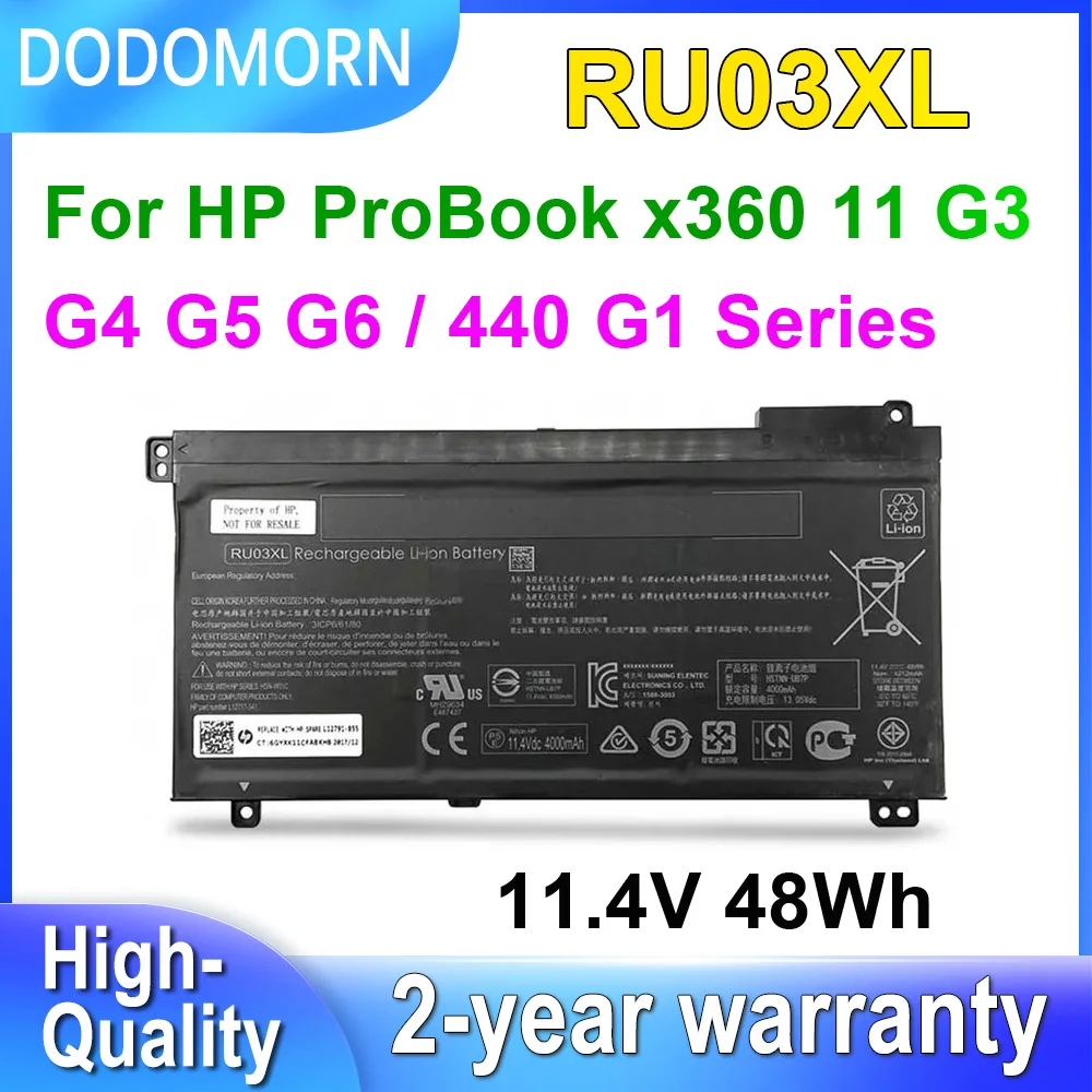 DODOMORN RU03XL For HP ProBook X360 11 G3 G4 G5 G6,440 G1 Series Laptop Battery HSTNN-LB8K HSTNN-IB8P L12717-171 11.4V 48Wh