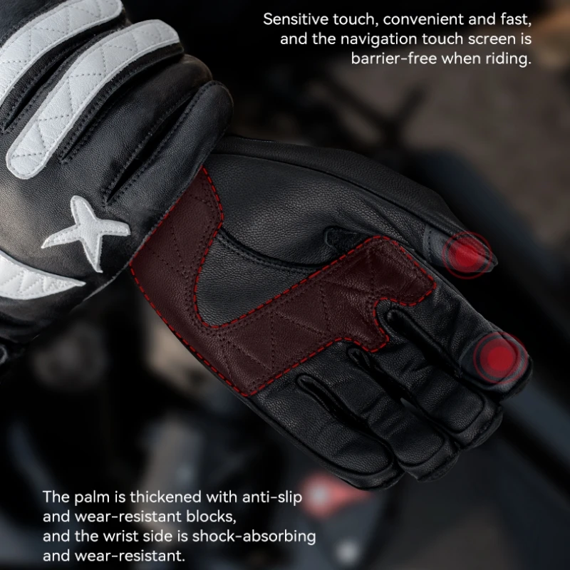 SFK Vintage Black&White Motorcycle Gloves Real Goat Leather Summer Breathable Anti-slip Wear-resistant Touch Screen Riding Gears