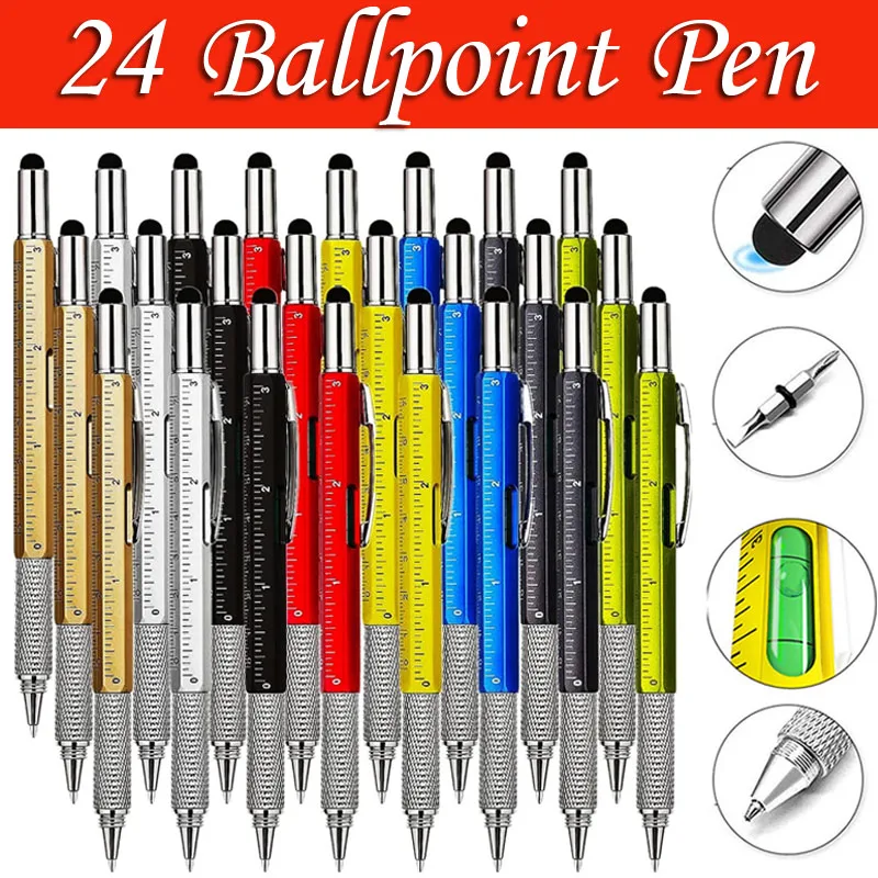 

24Pcs Multifunction Ballpoint Pen with Handheld Tool Measure Technical Ruler Screwdriver Touch Screen Stylus Spirit Level