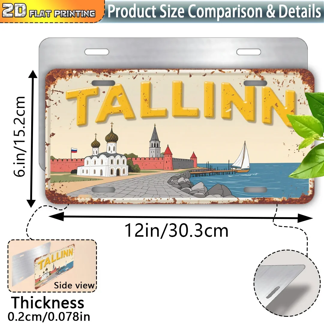 2D Flat, [ ], 1pc Pack, 2D Flat Printing, Vintage Sign, Outdoor Wall Decor (15.24 cm X 30.48 cm), Welcome to Tallinn, Home Decor