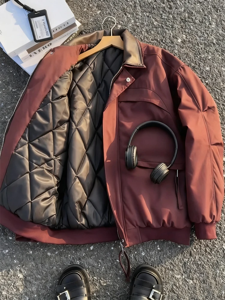 

Мужское теплое хлопковое пальто Thiened Winter Jaet, бейсбольное пальто American Pilot Sle, верхняя одежда цвета красного вина Cleanfit