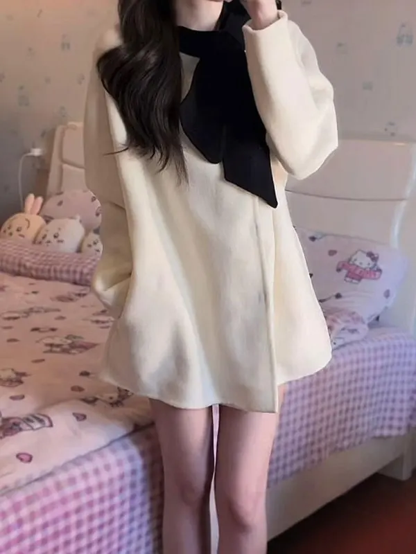 

Korean Sle Loose Fit ort Outerwear Faionable Color Blo Top Winter 2026 Women's Premium Sensation Knot Design