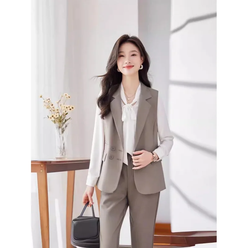 Suit Vest Jacket Women's2024Spring and Autumn Outer Wear Small High-Grade Vest Coat Shirt Two-Piece Suit