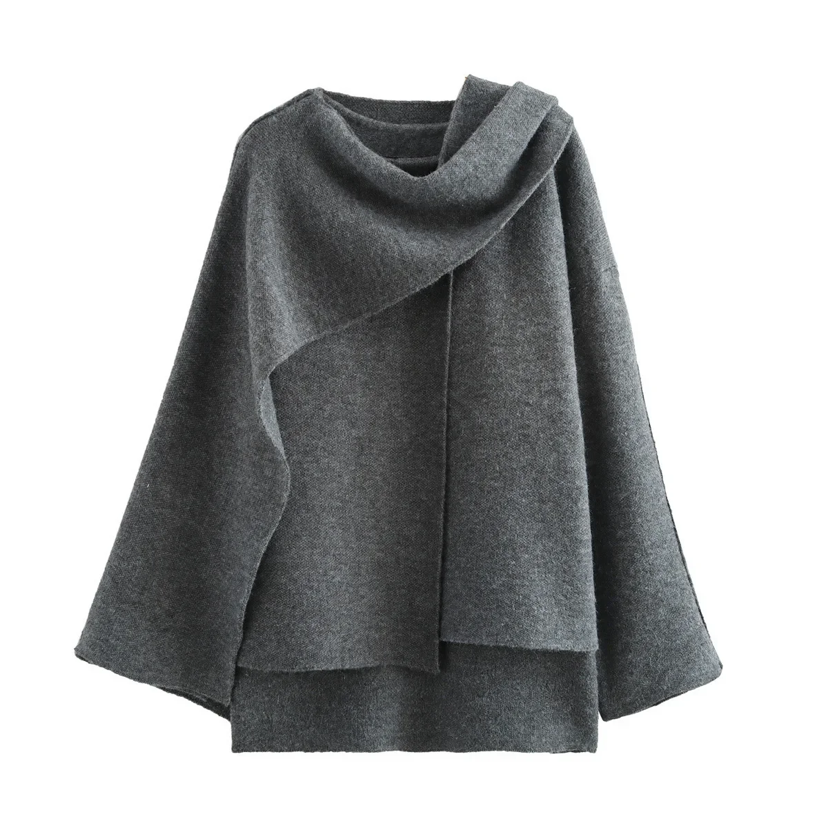 Women's Asymmetric Scarf Knitted Jacket O-neck Single Button Side Slit Solid Loose Coat Winter New Female Chic Outerwear 2025