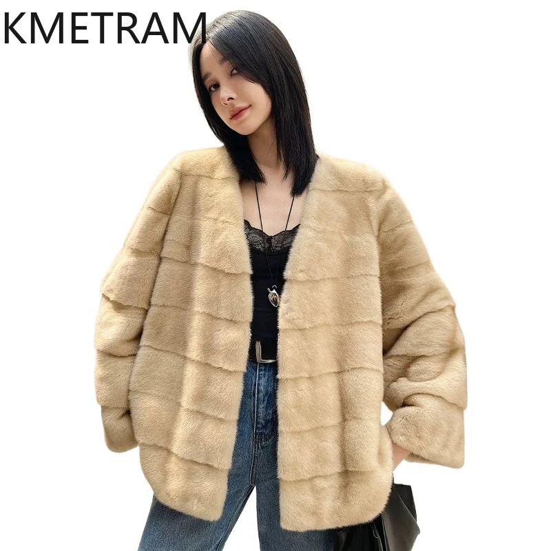KMETRAM Real Purple Label Velvet Whole Mink Fur Coat Woman Fashion V-Neck Fur Jacket Winter Warm Coats Women Clothing 65cm 2026