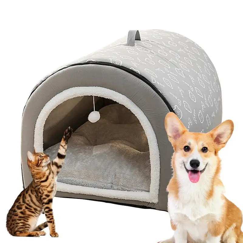 

Covered Dog Bed 2 In 1 Detachable Cat House With Ball Pendant Flannel Cat Bed Cat Nest For Indoor Cats Cat Hideaway Cat Caves