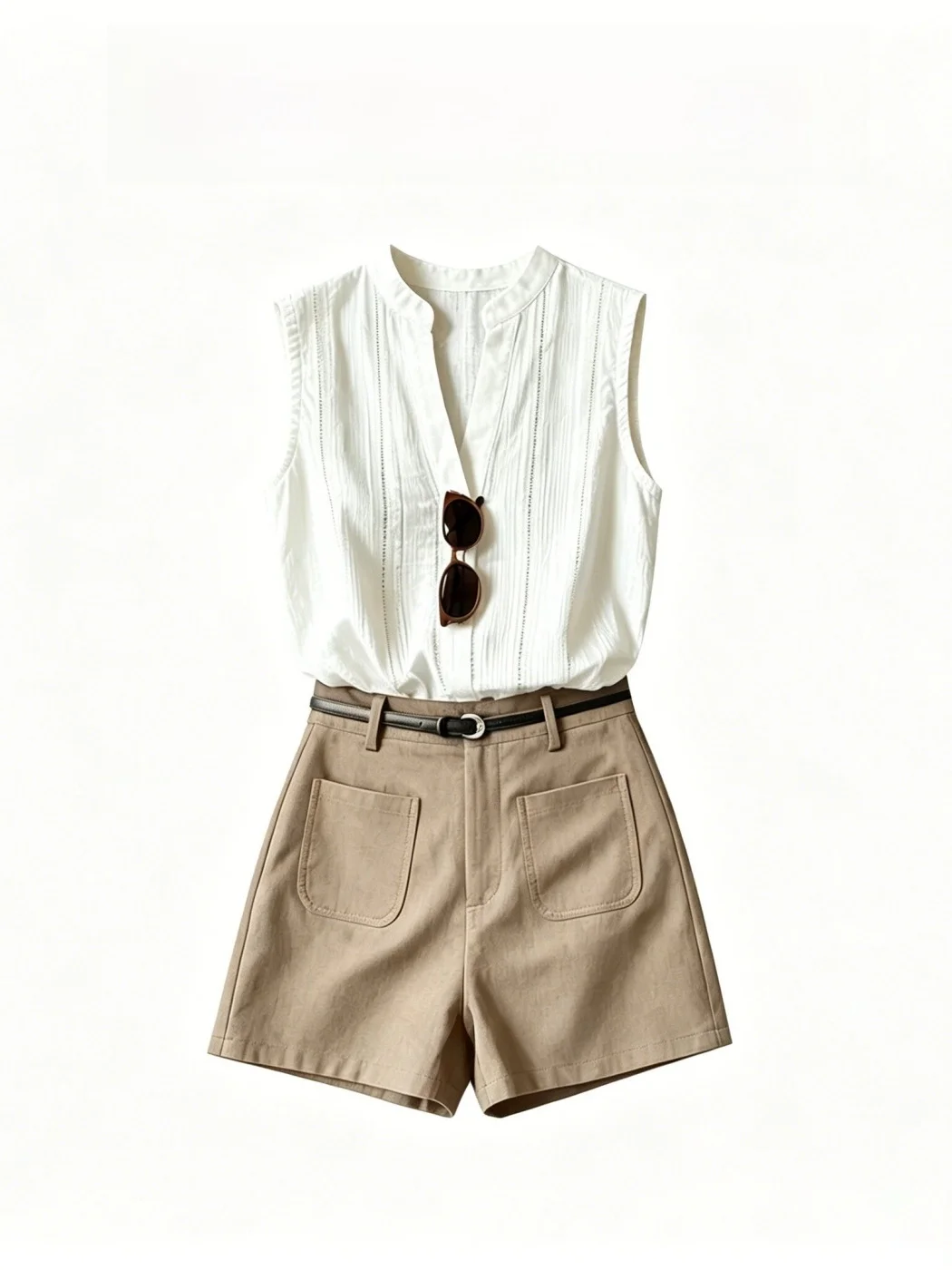 

Elegant Simple Large White Sleeveless Top Shorts Set Summer 2026 Unique Super Beautiful Fashionable Women's Outfit High Waist...