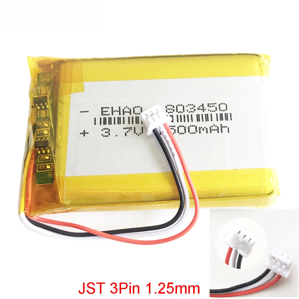 3.7V 1500mAh Lipo akumulator JST 3pin wtyczka 1.0/1.25/1.5mm dla GPS DVD rejestrator zestaw słuchawkowy e-book kamera Bluetooth 803450