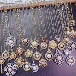 10Pcs/Lot Natural Freshwater Pearls Pendant Copper Alloy Women's Necklace Korean Version Elegant Mixed Styles Chains Necklaces