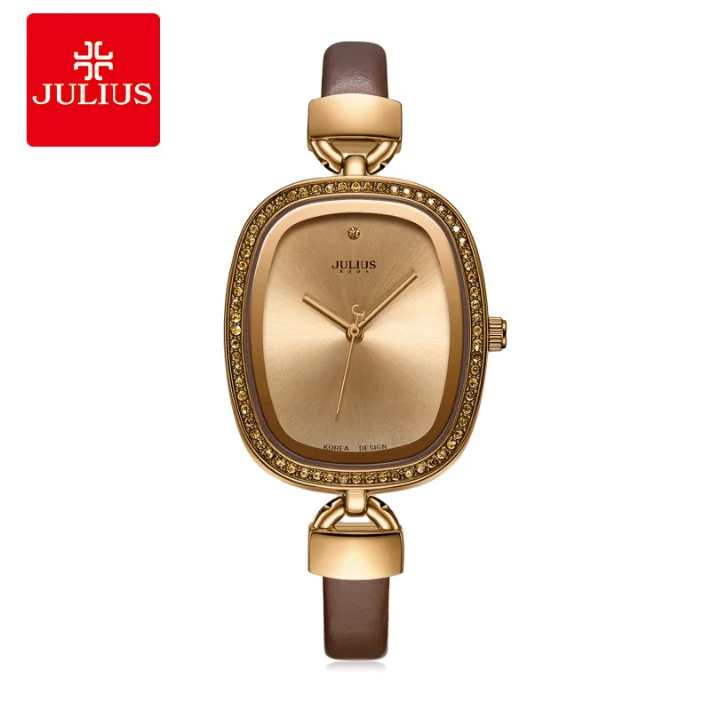 

Julius Watch Golden Genuine Leather Quartz Movement Waterproof Retro Trendy Fashion Luxury Crystal Top Brand Whatch JA-298