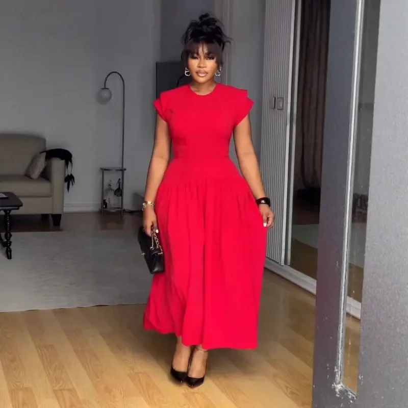 Abiti africani Dashiki rossi per donna Elegante abito africano a maniche corte in poliestere da sera lungo maxi abito Ankara