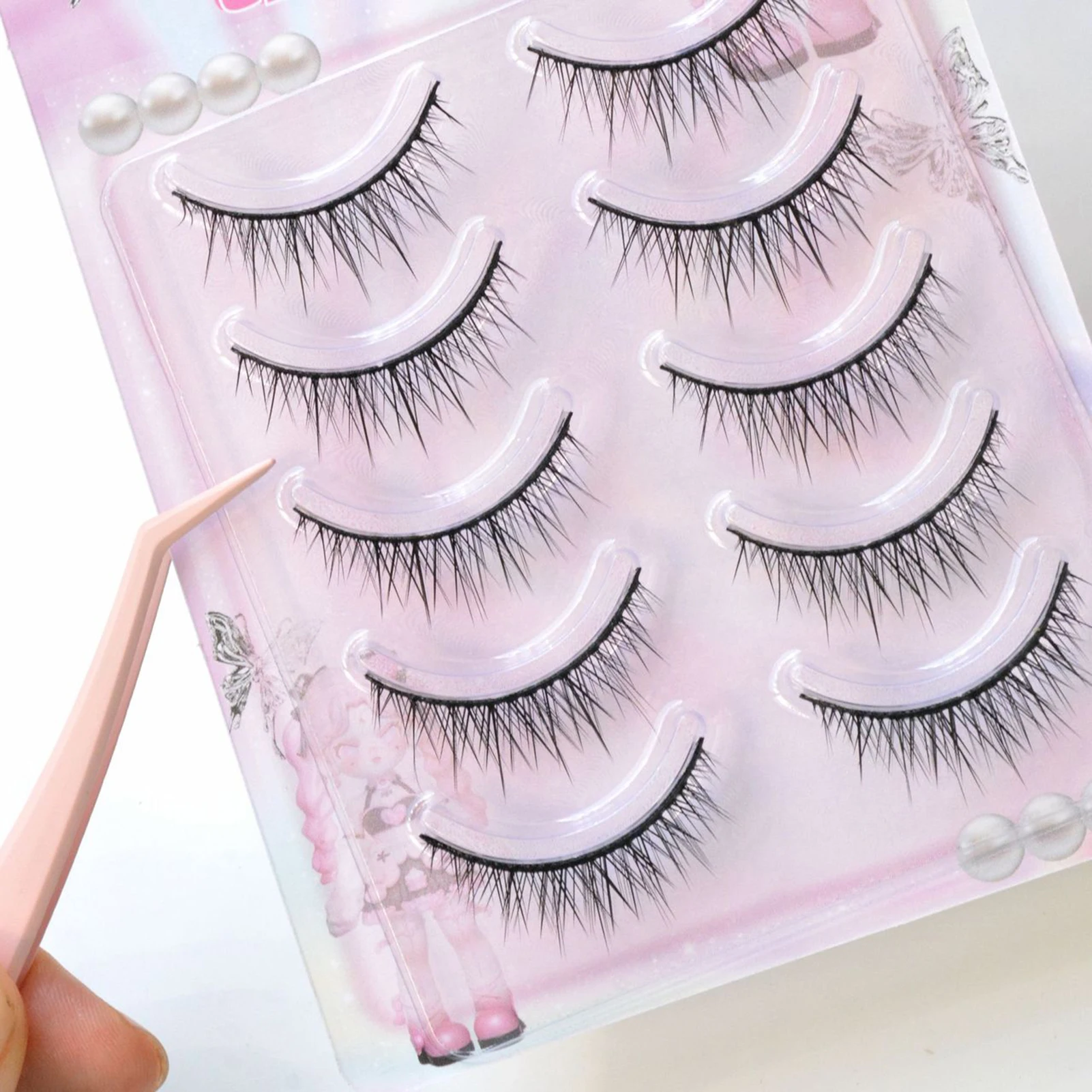 5 Paar falsche Wimpern für Cosplay, Wispy-Wimpernverlängerung, vergrößern Sie Ihre Augen mit hartem Band, natürliches Make-up, Party, Alltag, koreanischer Stil
