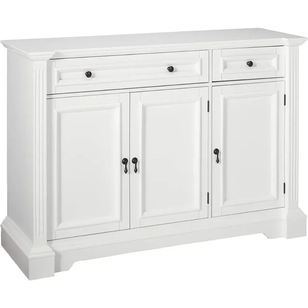 White Finish Wood Buffet Breakfront Cabinet Console Table with Storage  Drawers Shelves