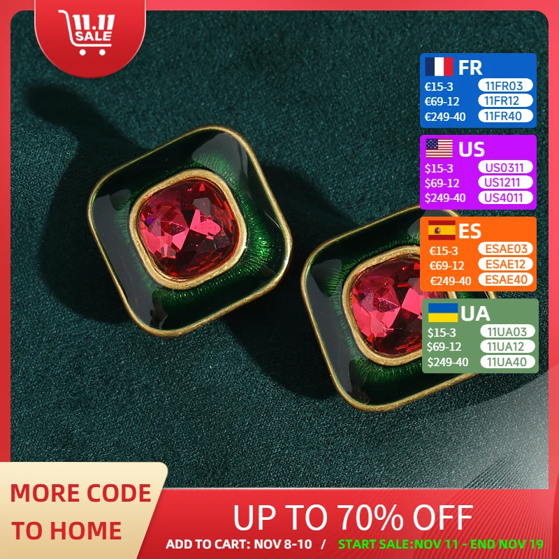 

Retro Style Square Women Studs Earrings Stud Pink Crystal Enamel Sugar Vintage Jewelry Making Supplies 2025 Trend Luxury