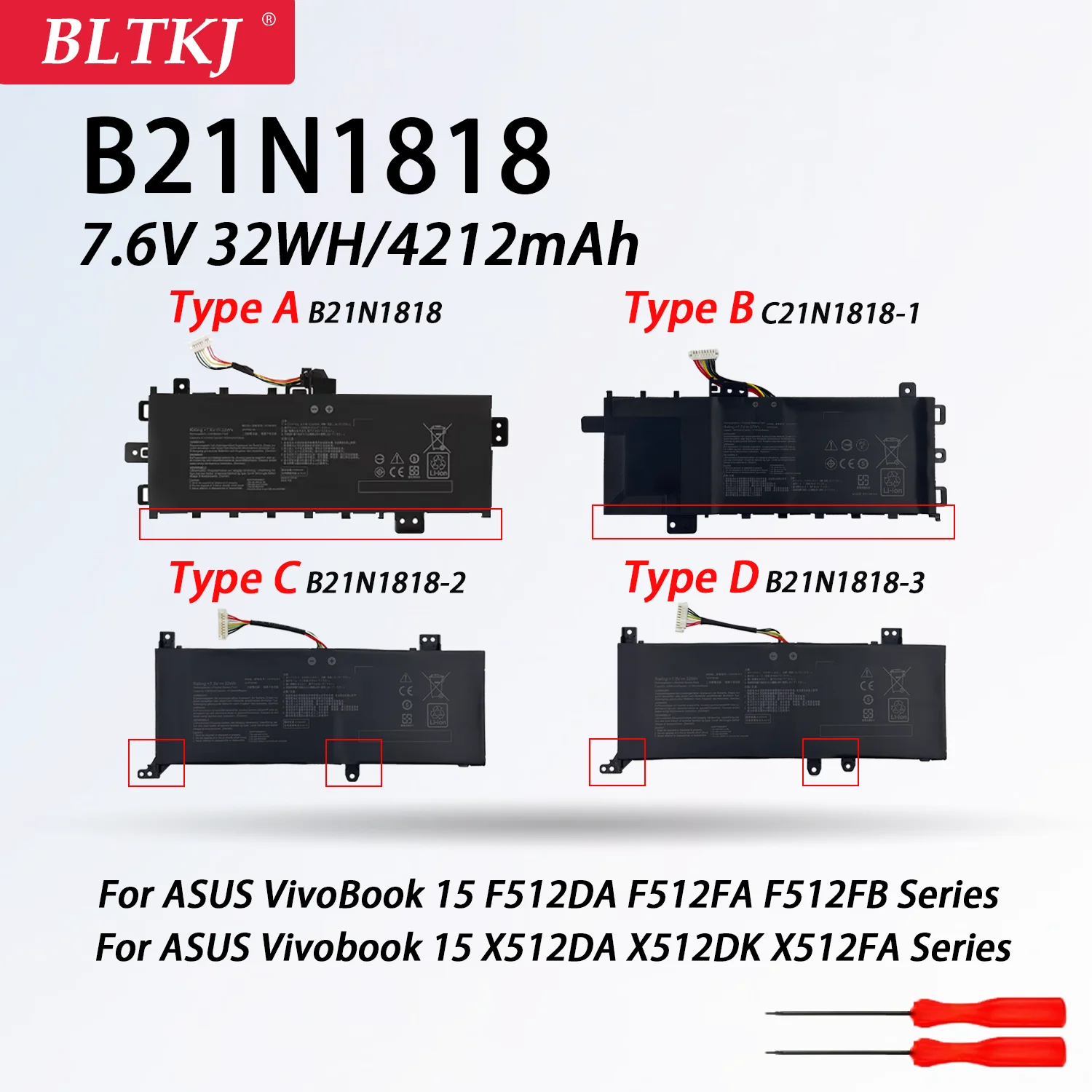 NEW Laptop Battery For ASUS C21N1818 B21N1818 B21N1818-1 B21N1818-2 B21N1818-3 15 X512FA X509FB A509FA A409FL F509FJ X509UA