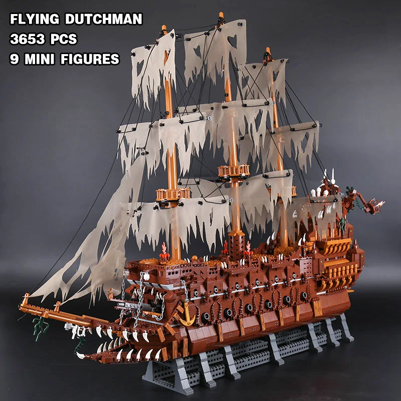 Flying Dutchman Boat Netherlands Ship 16016 Creative Caribbean Pirates Set Building Blocks Bricks Model Boat Birthday Toy Gift