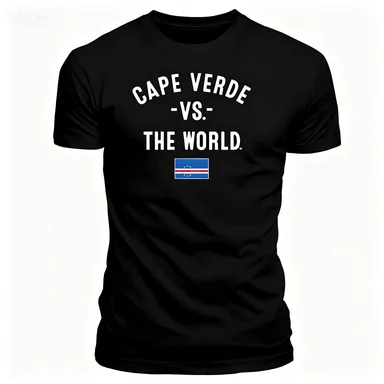Cape Verde Vs The World Flag Print Crew Neck T-Shirt 2026Casual Patriotic Tee for Men Women Daily Street Tee