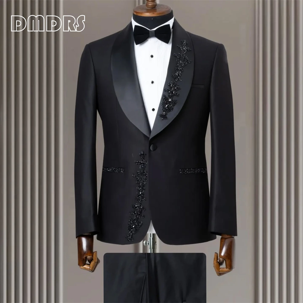 

Bespoke Men's Wedding Suit Set Shawl Neck with Beaded Appliques One Button Formal Suit Sets Jacket Trousers XXS-7XL Tuxedo