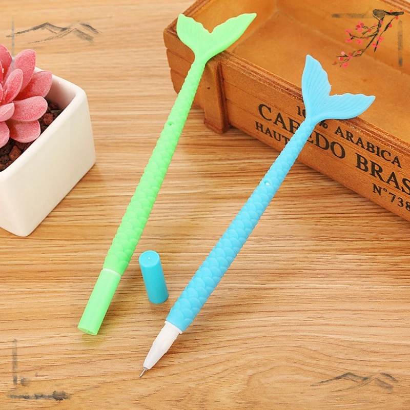 24 Pcs Cartoon Fishtail Styling Gel Pen Creative Student Soft Glue Pen, Learning Stationery