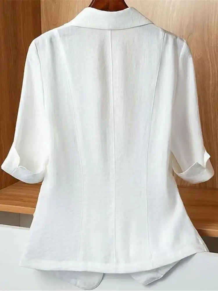 

Летний тонкий хлопковый льняной повседневный приталенный женский топ среднего размера Sve, топ Cleanfit Sle, офисная одежда на одной пуговице