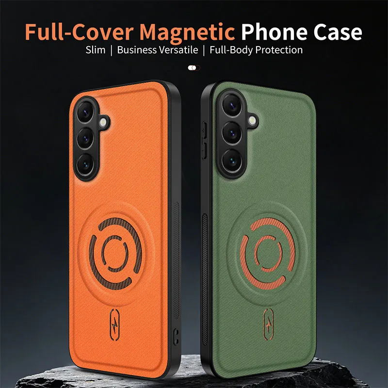 For Samsung Galaxy A57 A56 A55 A54 A37 A26 A17 A07 A06 Case Magnetic Adhesive Textured Leather Skin-friendly Shock-proof Cover