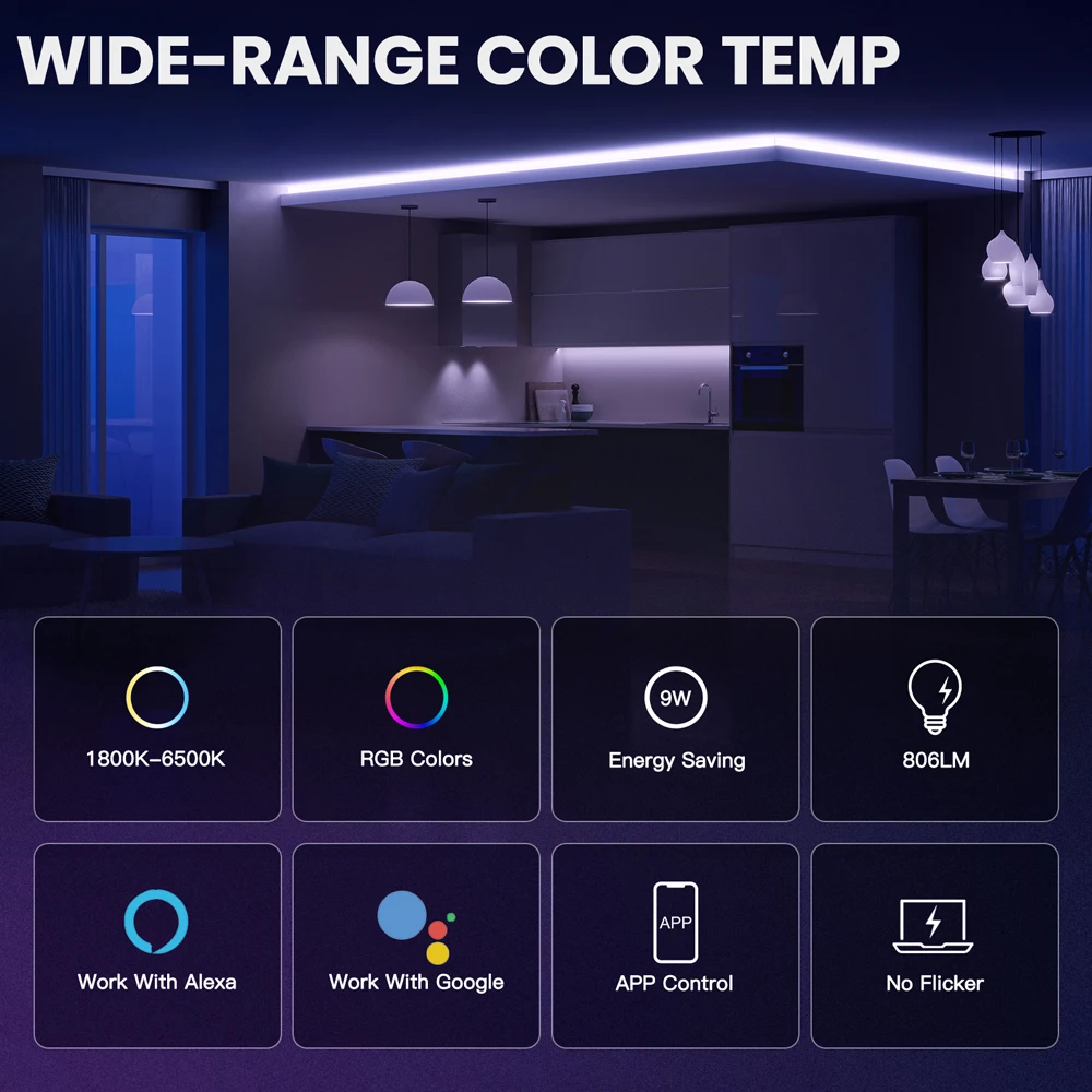 Lampadina Bluetooth Tuya lampada LED intelligente lampadina E27 luminosità regolabile colore compatibile con Alexa Google Home Assistant