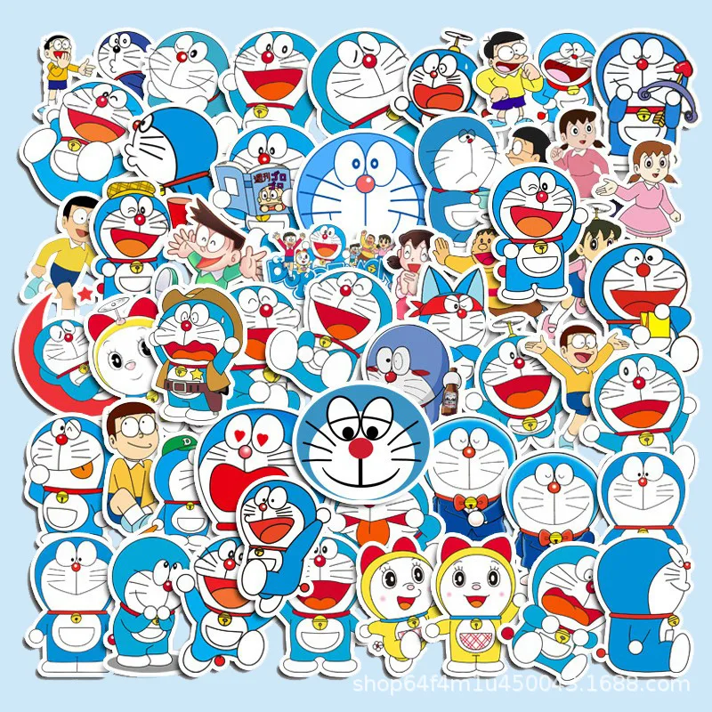 50-100pcs Doraemon Cartoon Graffiti Sticker Luggage Skateboarding Water Bottle Waterproof Decorative Stickers Supplies