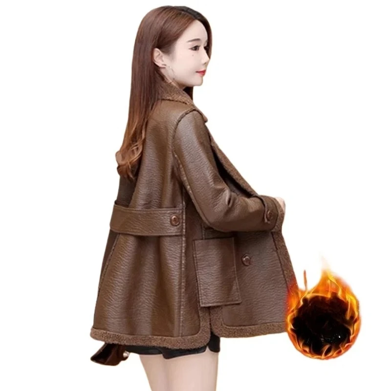 

Women Featuring Fur Coat That Fits Both Sides Loosely Parkas New Autumn Winter Outwear Fleece and Thickened Warm Leather Jacket