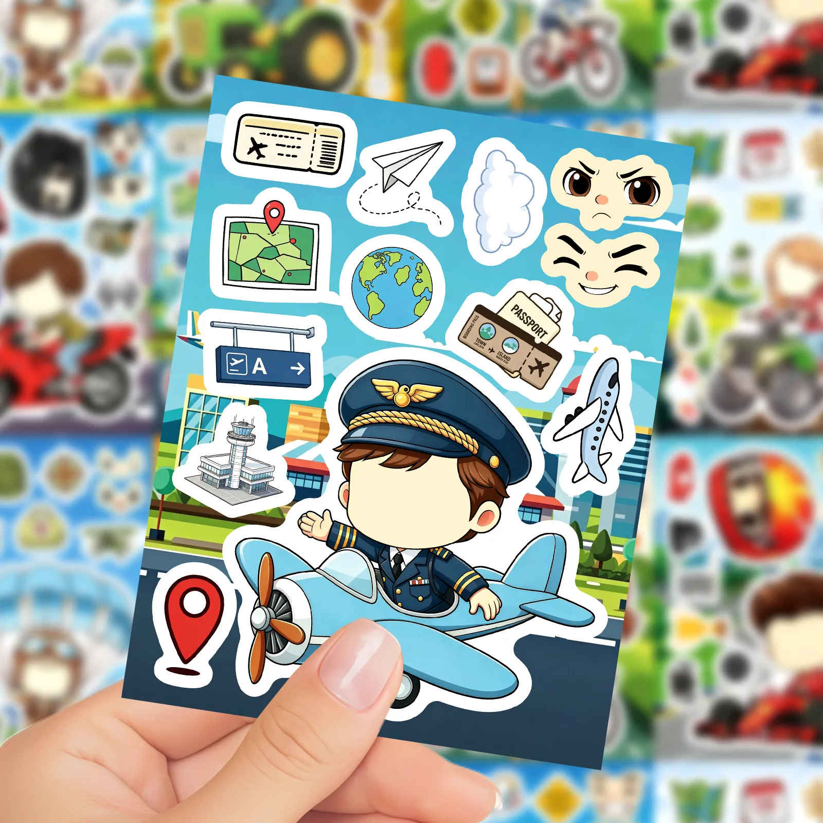 8/16 Sheets Cartoon Motorcycle Racing Character Puzzle DIY Stickers  Make a Face Assemble Jigsaw Game Party Gifts