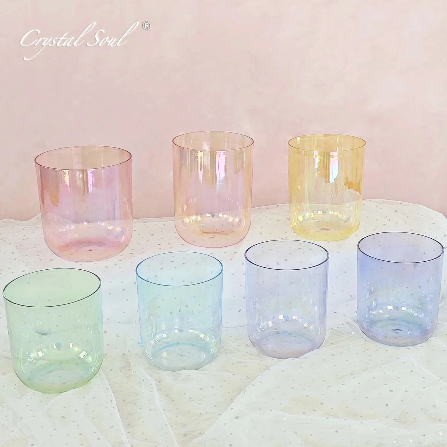 CrystalSoul 432Hz 6-7inch Alchemy Clear Quartz Crystal Singing Bowls Set of 7pcs for Sound Healing with Bag and Accessories