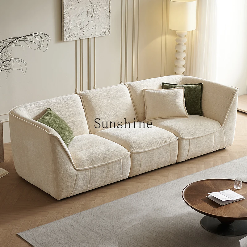 

French cream wind straight row three-person fabric sofa