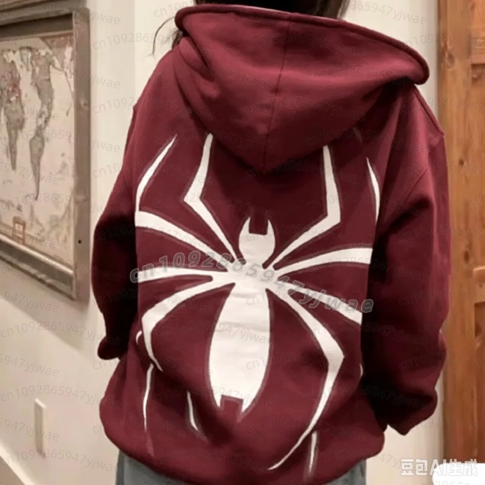 2026 Autumn And Winter Women Hooded Hoodie Harajuku Fashion Y2k Oversized Coat Personality Spider Print Men Women's Hoodie