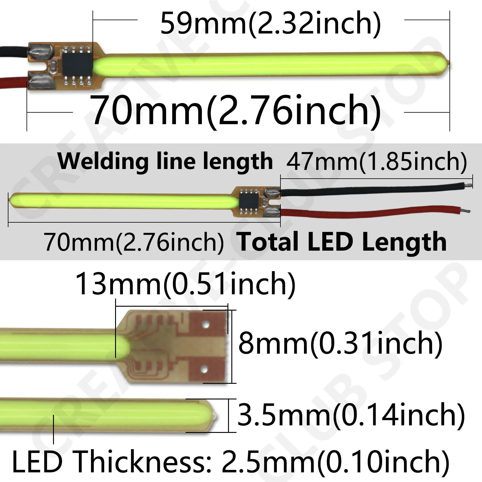 5 trybów DC3V COB LED żarnik z drut spawalniczy 70mm światła meteorytowe lampki z płomieniami światła wybuchowe refluks lampa żarnikiem wolframowym