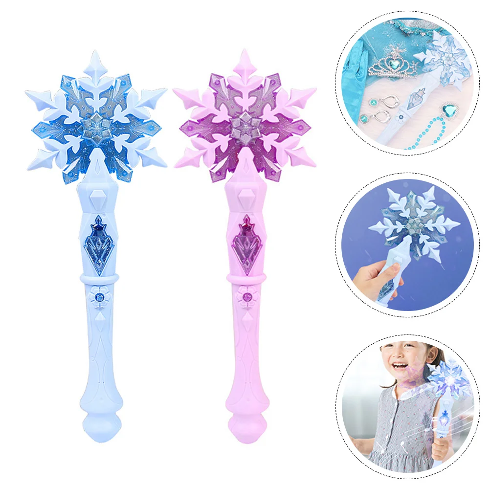 

2 Pcs Snow Gift Spinning Light Up Snowflake Glow Star Girl Mom Gifts Fairy for Children Birthday Toy Stick