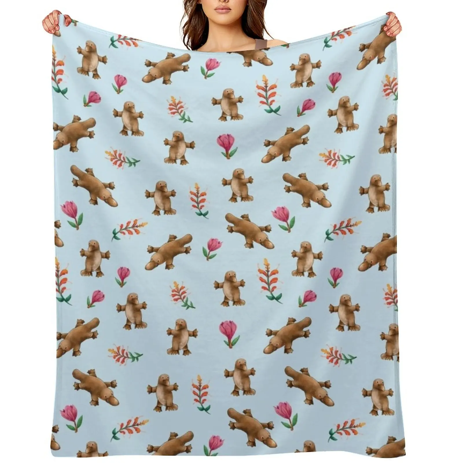 Blue Australian Platypus pattern Throw Blanket Bed covers Beautifuls for babies Blankets For Bed Blankets