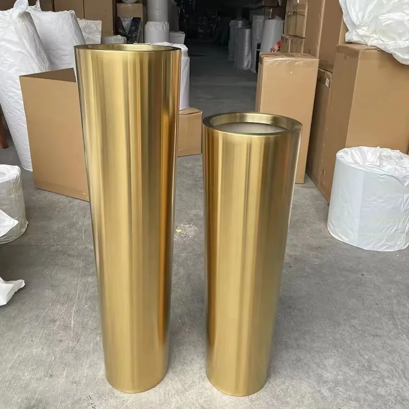 Modern High Mirror Gold Flower Pot Large Metal Floor Vase Stainless Steel Home Decor and Wedding Garden Supplies