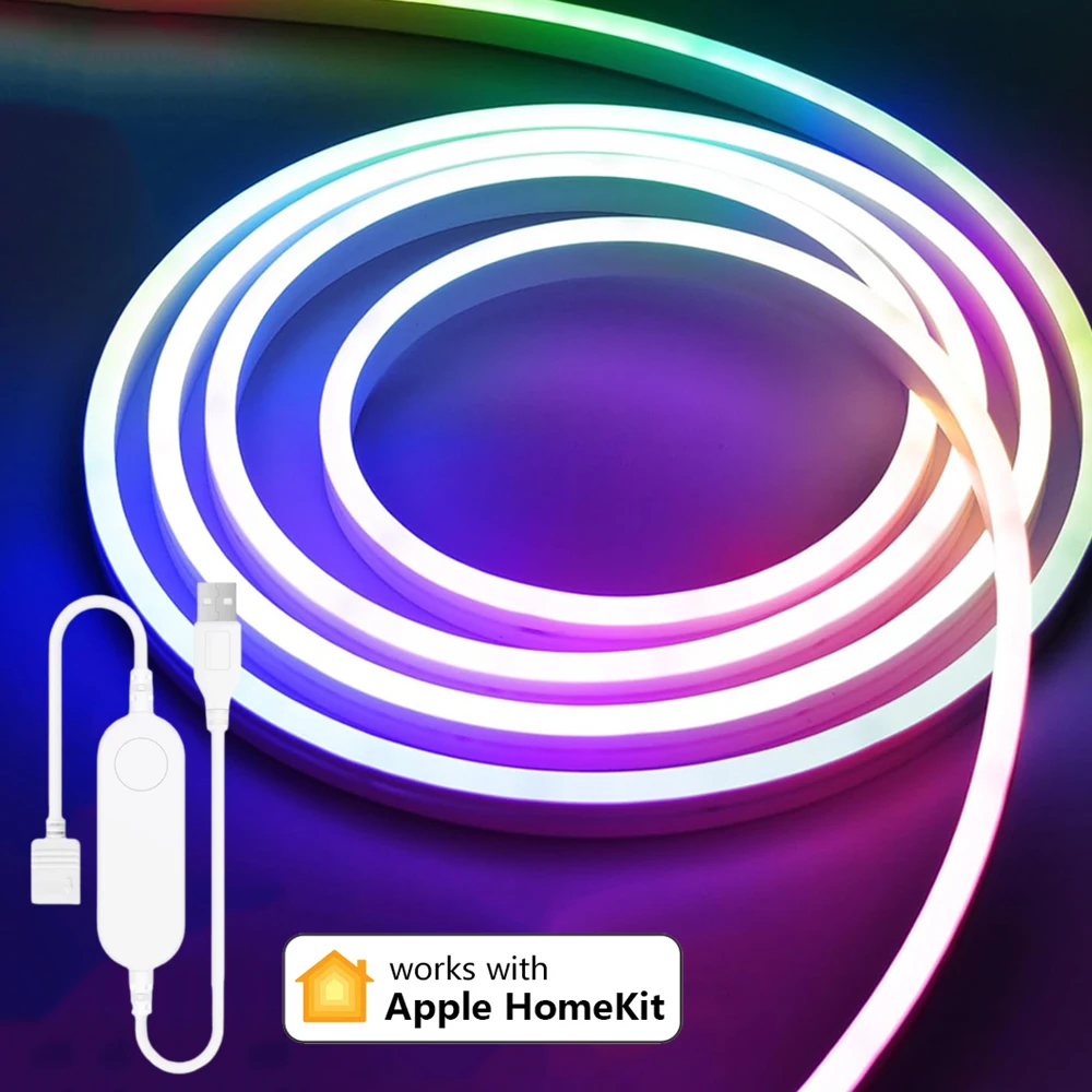 

USB Homekit Wi-Fi 5 в RGB неоновая Светодиодная лента светильник водонепроницаемая гибкая мягкая лампа с регулируемой яркостью 1 м 2 м комплект Siri Голосовое управление украшение комнаты