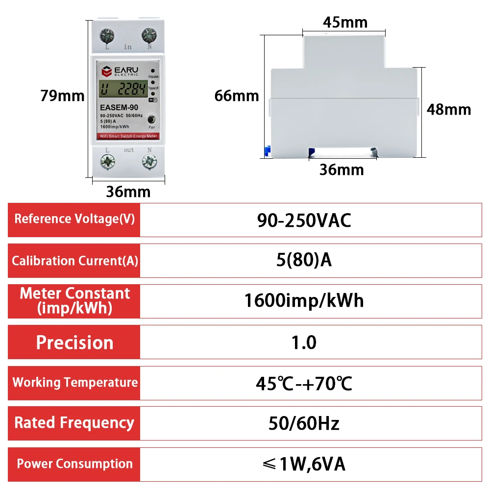 Tuya WiFi Smart Power Energy Meter Consumption kWh Voltmeter 90-250V Din Rail Remote Control Switch Smart Life Alexa Google Home