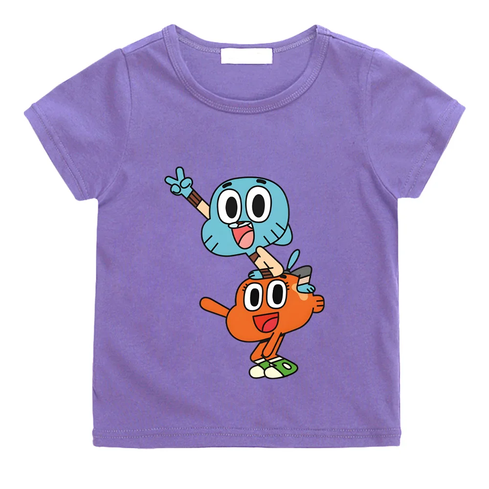 

Детская футболка «The Wonderfully Weird World of Gumball» в новом стиле, с милым мультяшным принтом, 100% хлопок, мягкие детские топы