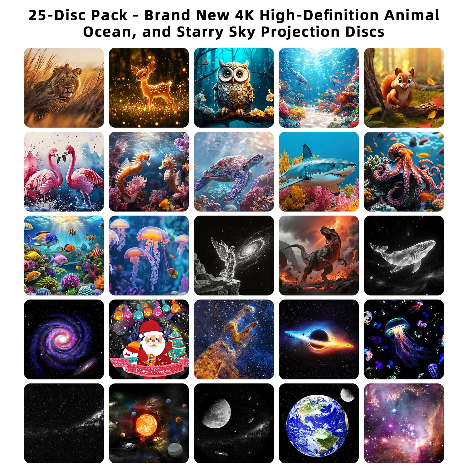 25 in 1 Galaxy Star Projector USB Ocean Starry Sky Universe LED Night Light Lamp Home Bedroom Room Decoration Atmosphere Ligh