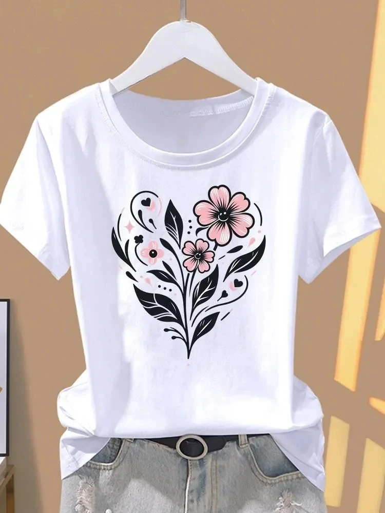 

Women's Clothing Simple Style All-match Printed Short Sleeves T Shirt Solid Color Blusas Round Neck Casual Fashion Comfortable